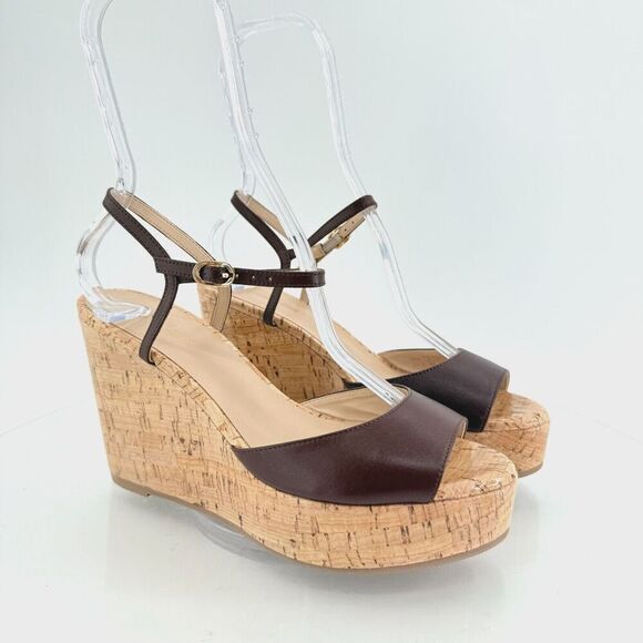 Stuart Weitzman Palmina Womens 8.5B Leather Platform Wedge Heel Sandals Brown - Picture 1 of 16